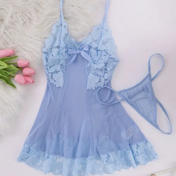 Other - XXL - Hot Solid Contrast Lace Dress, V Neck, Bow, Cami, Baby doll #258